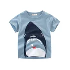 Футболки с изображением акул для мальчиков и девочек, летняя детская одежда с мультяшным рисунком, футболка из 100% хлопка для детей от 2 до 7 лет