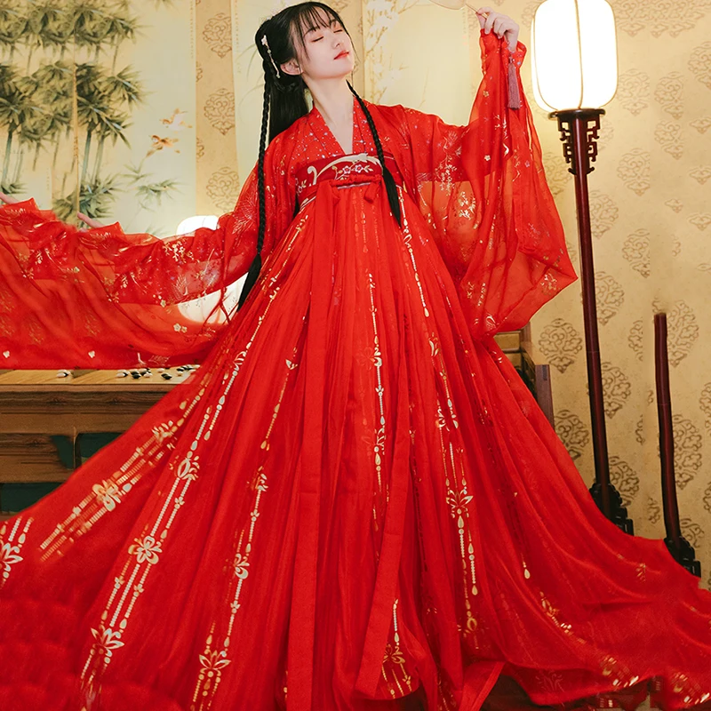 Женское традиционное китайское платье Hanfu красное сказочной принцессы восточные