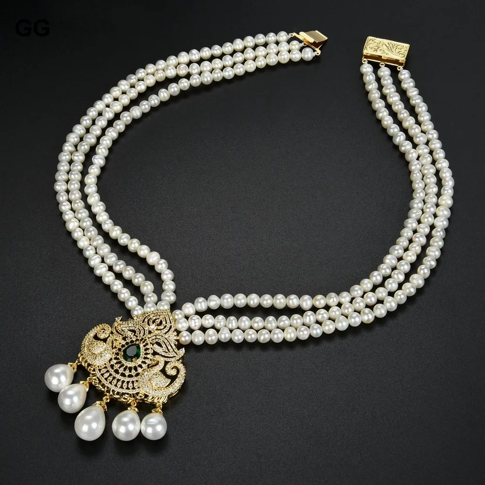 GG ювелирное изделие 19 дюймов 3 нити искусственный белый жемчуг ожерелье с
