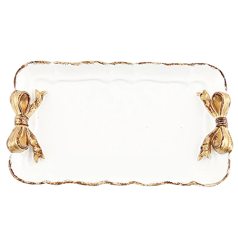 2 Set European Style Bow Cake Storage Trays Makeup Organizer Dessert Plate Square Decor Tray Kitchen 12X20cm 1 Se | Дом и сад
