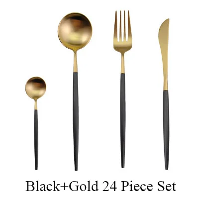 Black Gold Lemeya 24 шт./компл. 304 Нержавеющая сталь черного и золотого цвета набор столовых приборов столовые приборы посуда набор серебряных изделий Ножи Прямая - Цвет: Black Gold