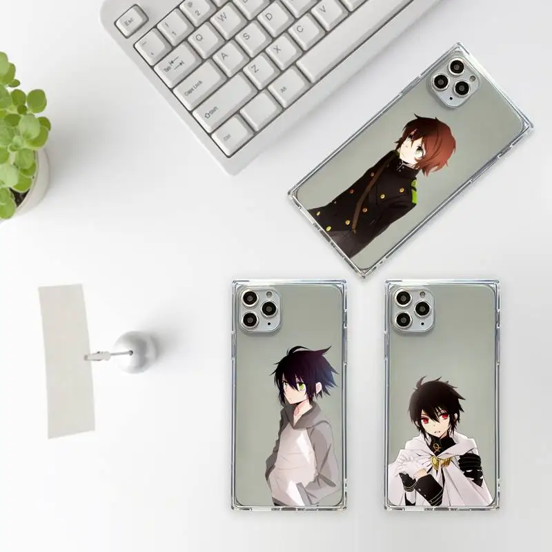 

seraph of the end Phone Case For iPhone 7 8 11 12 X XS XR MINI Pro Max Plus Clear Square Transparent Anime Cartoon Shell Cover