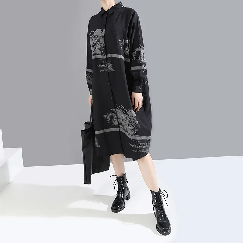 Платье XITAO женское винтажное с принтом свободные однобортное весеннее 2020|Женские