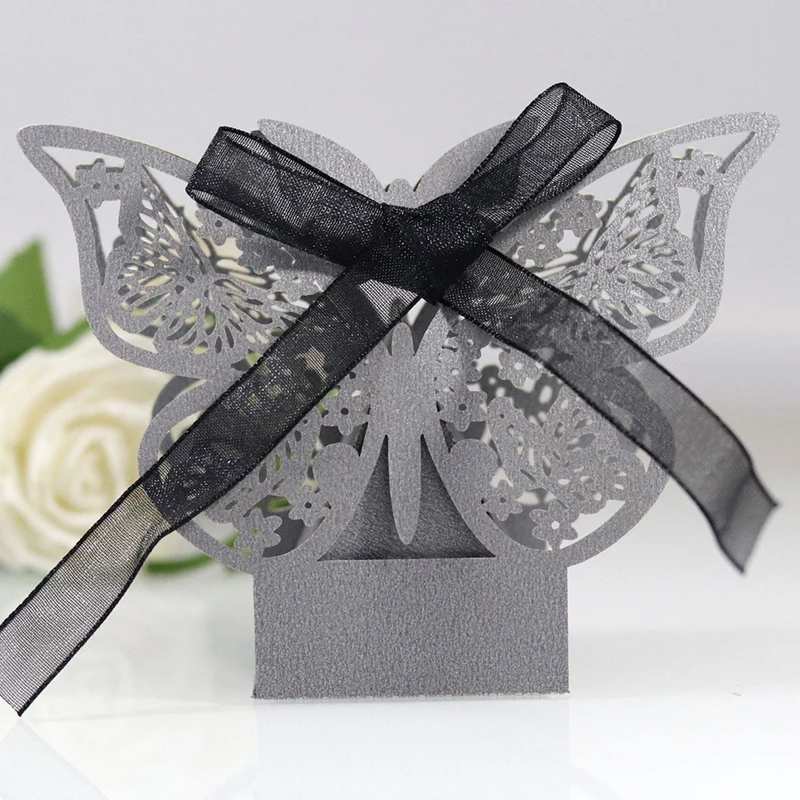 50pcs Laser Cut Butterfly Shape Carriage Favor Gifts Candy Boxes With Ribbon Baby Shower Wedding Birthday Party Decoration | Дом и сад