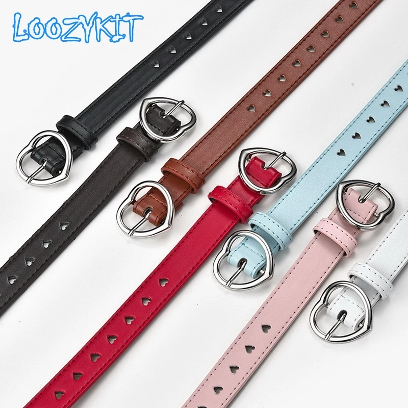 

New Children Faux Leather Belt Kids Cute Simple Heart Buckle Belts For Girls Solid Waistband Love Heart Buckle Waist Belt