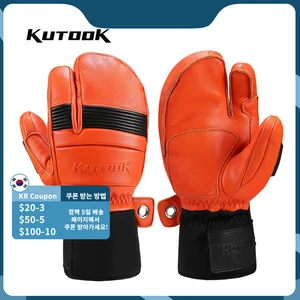 Зимние лыжные перчатки kutake, водонепроницаемые, из козьей кожи, для сноуборда, зимние лыжные варежки, ветрозащитные, регулируемые
