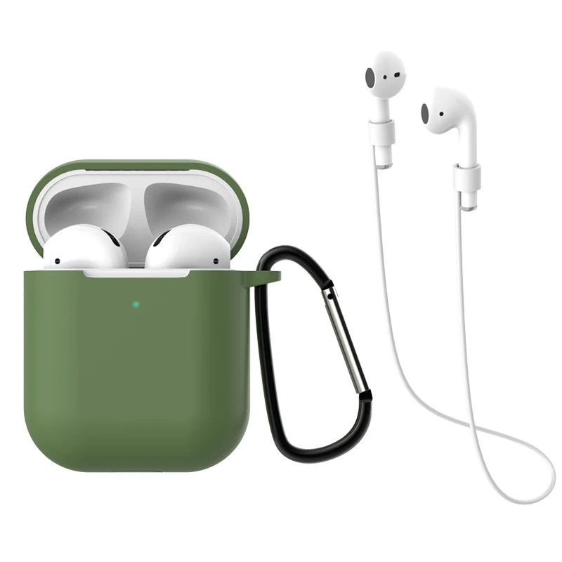 Dark Green 3 in 1 Earphone Case for AirPods 2 Case Wireless Bluetooth Headphone Air Pods Protective for AirPod Case Accessories - Цвет: Dark Green 3 in 1
