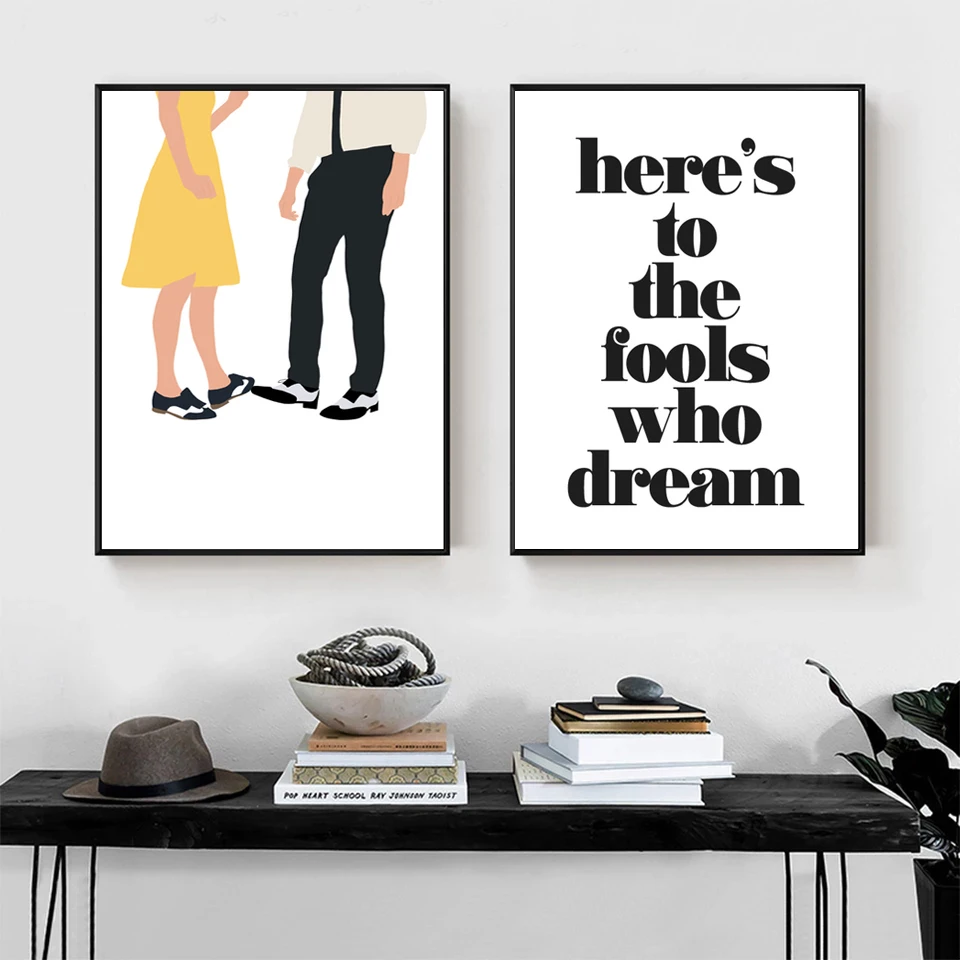 

Nordic Music Movie Illustration Posters Here's to the Fools Who Dream Quotes Wall Art Canvas Painting Prints Pictures Home Decor