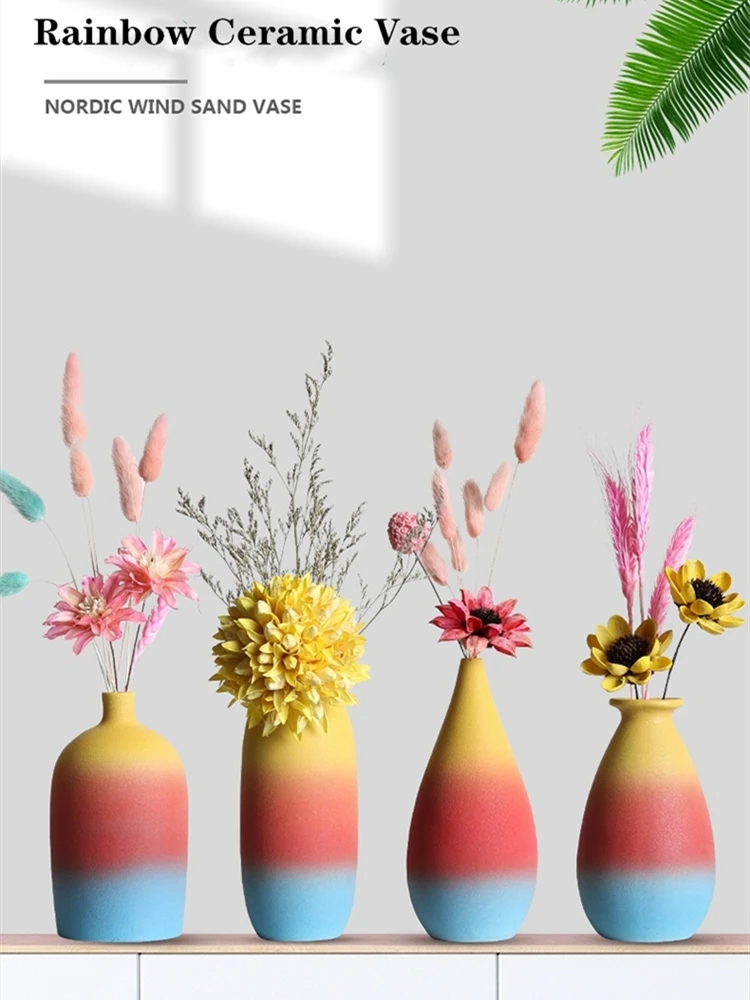 B-LIFE Rainbow Gradient Ceramic Flower Vase Retro Grid for Modern Floral Perfect Gift Friends Business Christmas | Дом и сад