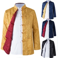 umorden long sleeve reversible traditional chinese clothes tang suit top spring men silk embroidery jacket coat for men