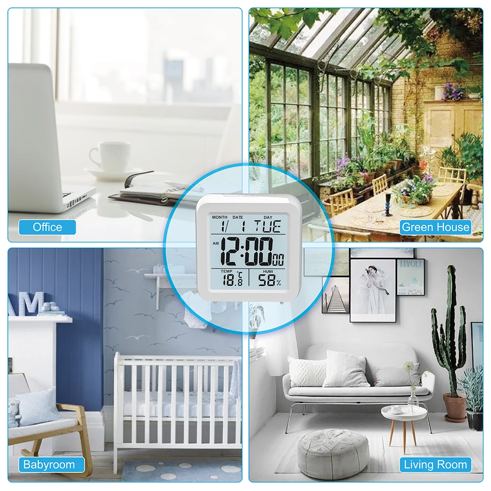 digital alarm clock electronic desk clock white kid bedside night home with thermometer hygrometer snooze calendar for home free global shipping