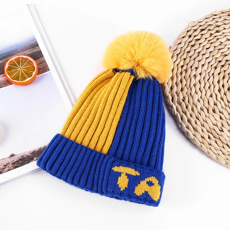 

Winter Newborn Cute Warm Kids Girls Boys Baby Hat Plush Ball Design Hats Knitted Hemming Caps