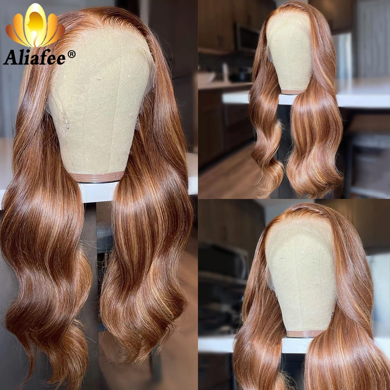 Прозрачные 13x6 коричневые выделяющиеся Цветные Волнистые парики предварительно