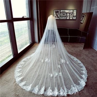 white two layer long cathedral veil lace edge 3 meter 4meter metal comb wedding headdress