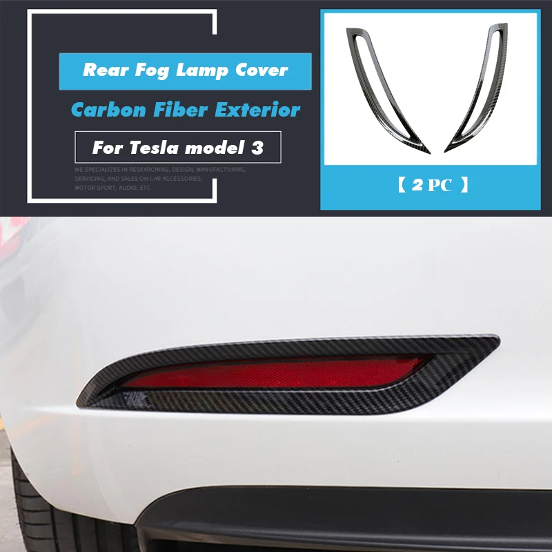 Car Rear fog light frame decoration bright strip sequins ABS Carbon Fiber Look for Tesla model 3 accessories | Автомобили и