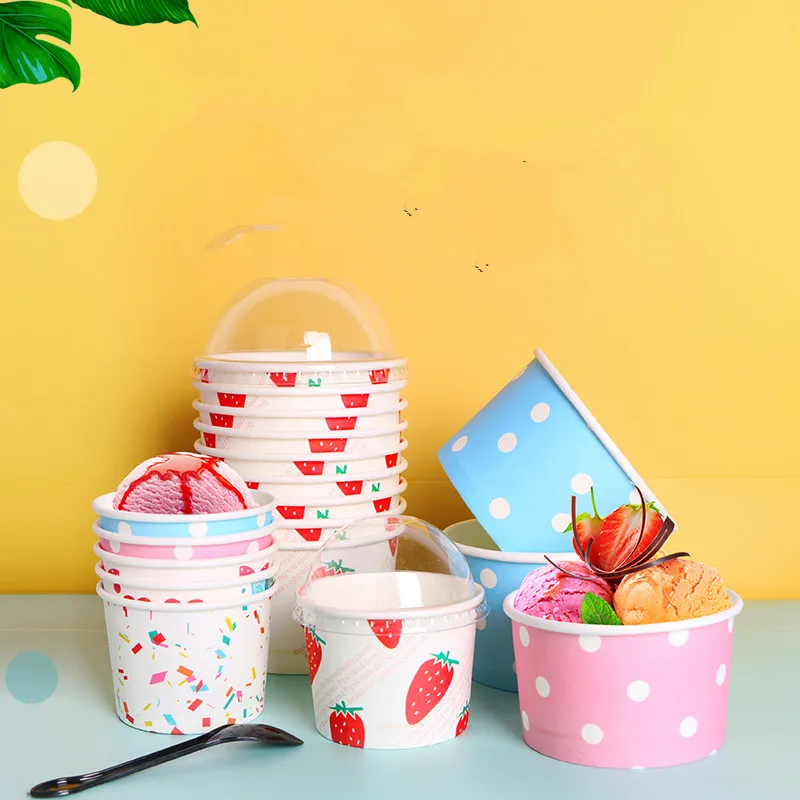 

50pcs Net red ice cream paper cup disposable ice cream paper bowl yogurt cup birthday party favors cake dessert cups with lids