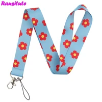r572 small red flower lanyard mobile phone key id badge holder neck strap and key ring ribbon rope diy fashion jewelry