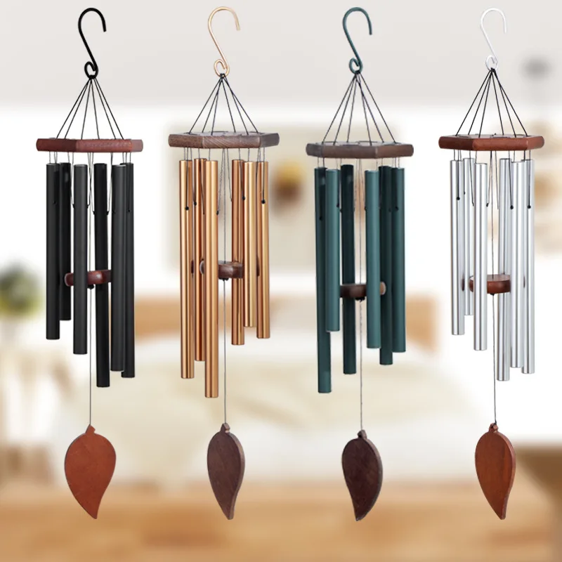 Nordic Retro Solid Wood Music Metal Pipe Wind Chimes Home Outdoor Courtyard Decoration Creative Doorbell Ornaments Birthday Gift