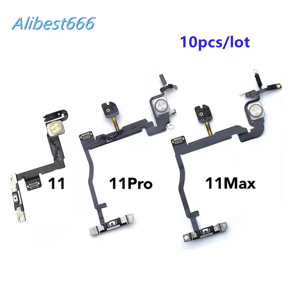 Alibest666 10pcs Power Volume Flex Cable for iPhone 11 12 Pro Max 12 Mini Light Flash On Off Switch Control Metal Part