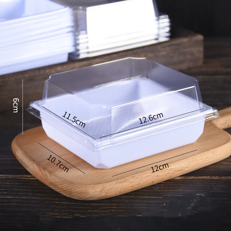 

50Pcs Plastic Takeaway Disposable Cheesecake Box Square Cut Pieces Mousse Pastry Decoration Case