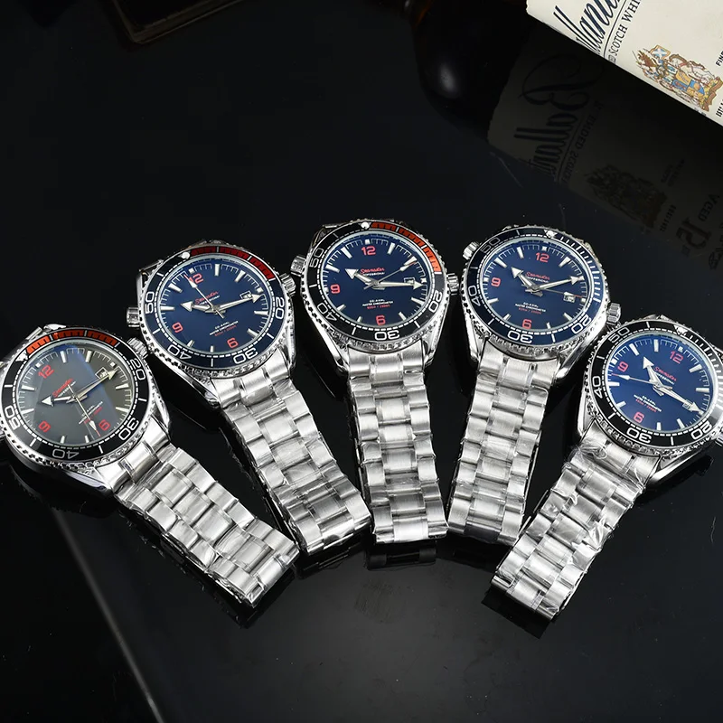 

Men Automatic Self Wind Mechanical Canvas Rubber Strap Orange Blue Red Rotatable Bezel Classic Watch