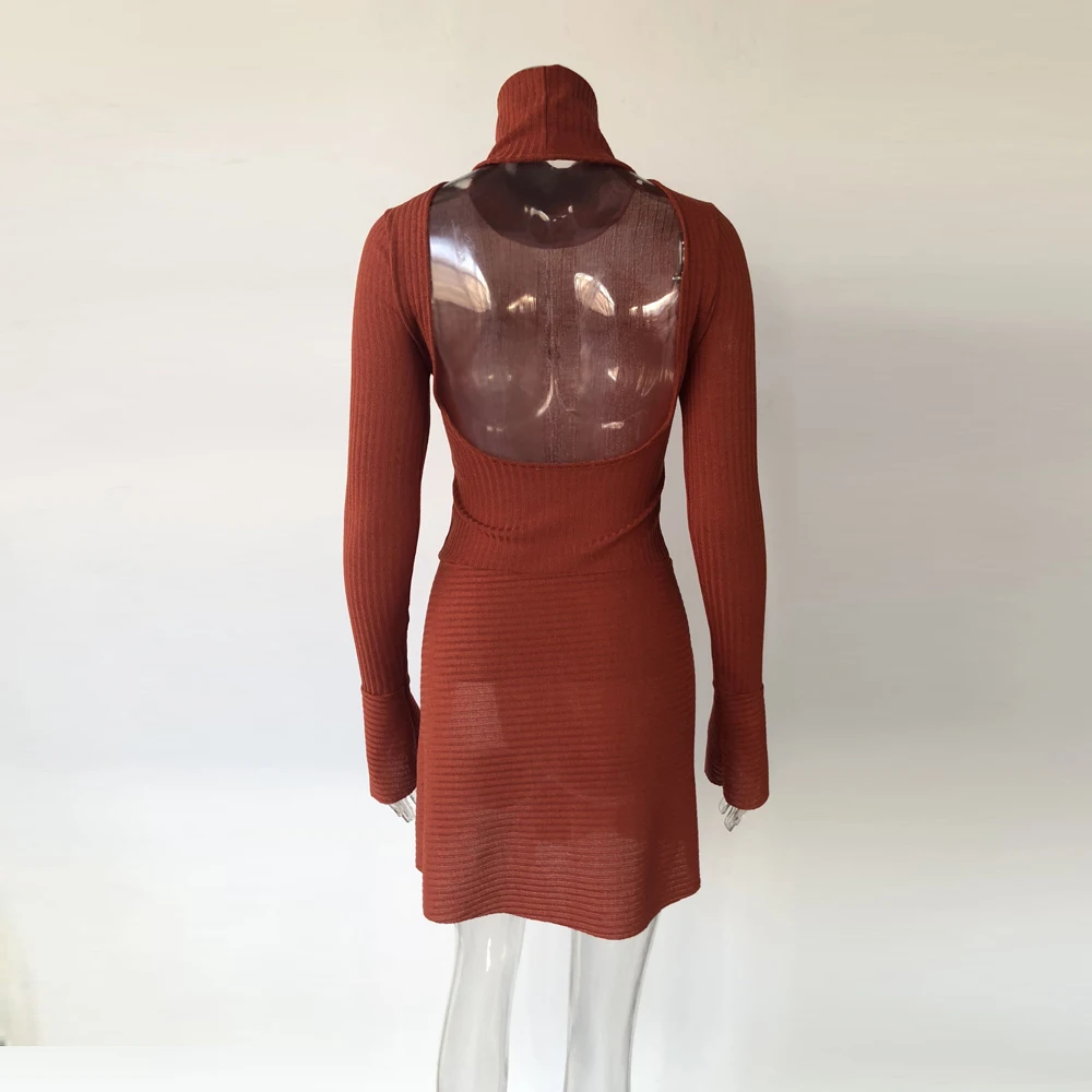 Женское платье с открытой спиной KGFIGU Клубное облегающее мини длинным рукавом и