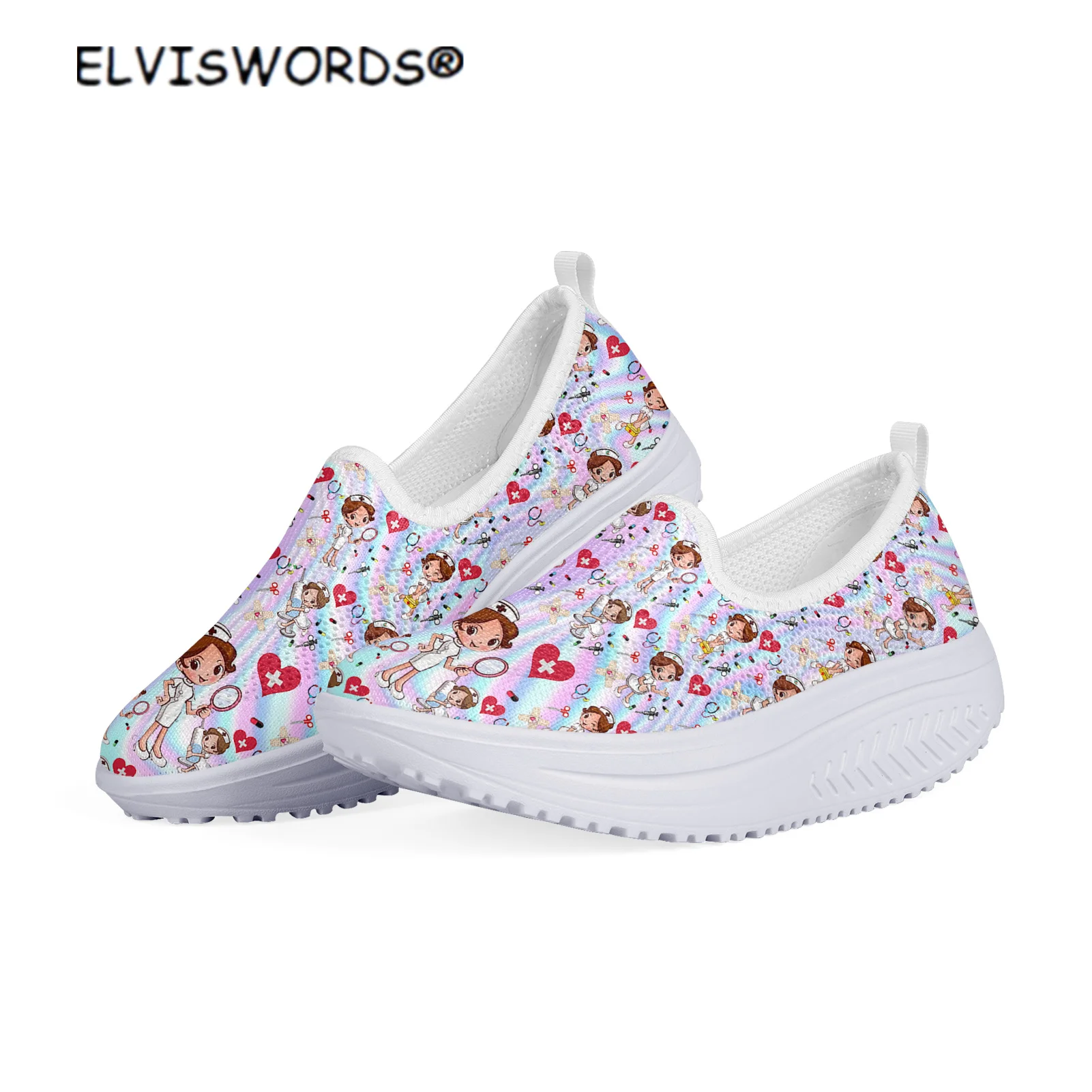 

ELVISWORDS Lovely Nurse Pattern Brand Design Leisure Mesh Swing Shoes for Women Ladies Comfortable Walking Shoes zapatos mujer