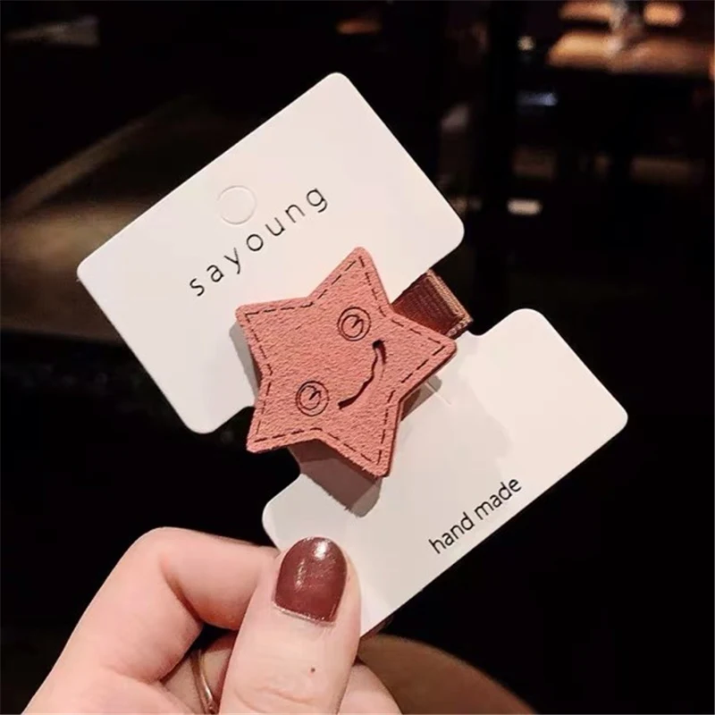 1PC Pink Star Милые кожаные заколки для девочек с изображением животных из мультфильмов; заколки для волос; новые модные аксессуары для волос - Цвет: 1PC Pink Star