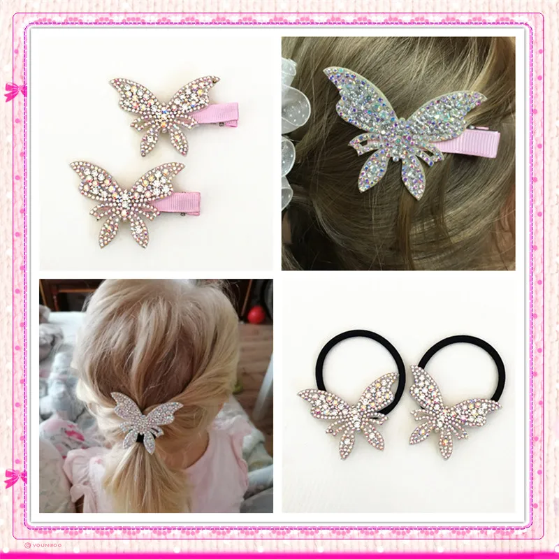 Горячая Распродажа заколки для волос девочек бабочки мерцающие блестящие стразы