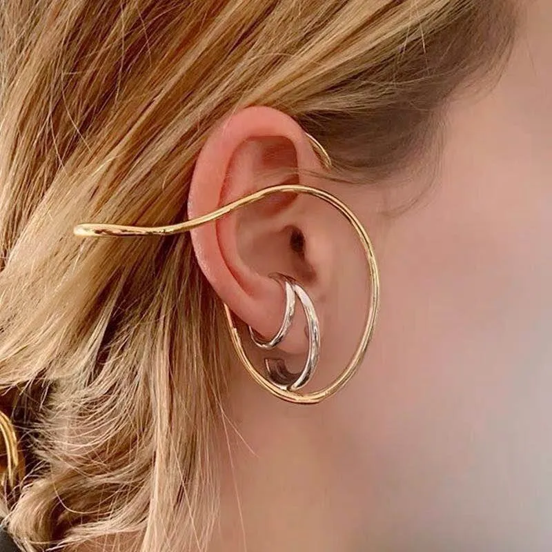 

SRCOI Abstract Geometric Irregular Lines Earhook Gold Silver Color Retro Exaggerated Punk Style Ear Clips Earings No Piercing