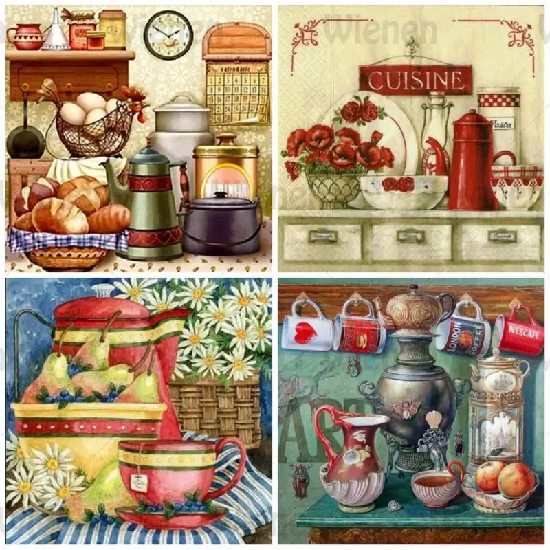 

5D DIY Diamond Painting Cartoon Kitchen Scenic Diamond Embroidery Sale Mosaic Food Tableware Kitchen Decoration Closet Wall Art