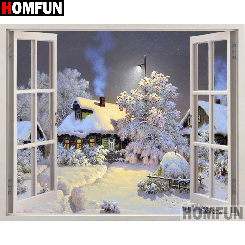 Полноформатная Алмазная 5D картина HOMFUN окно дом пейзаж сделай сам вышивка
