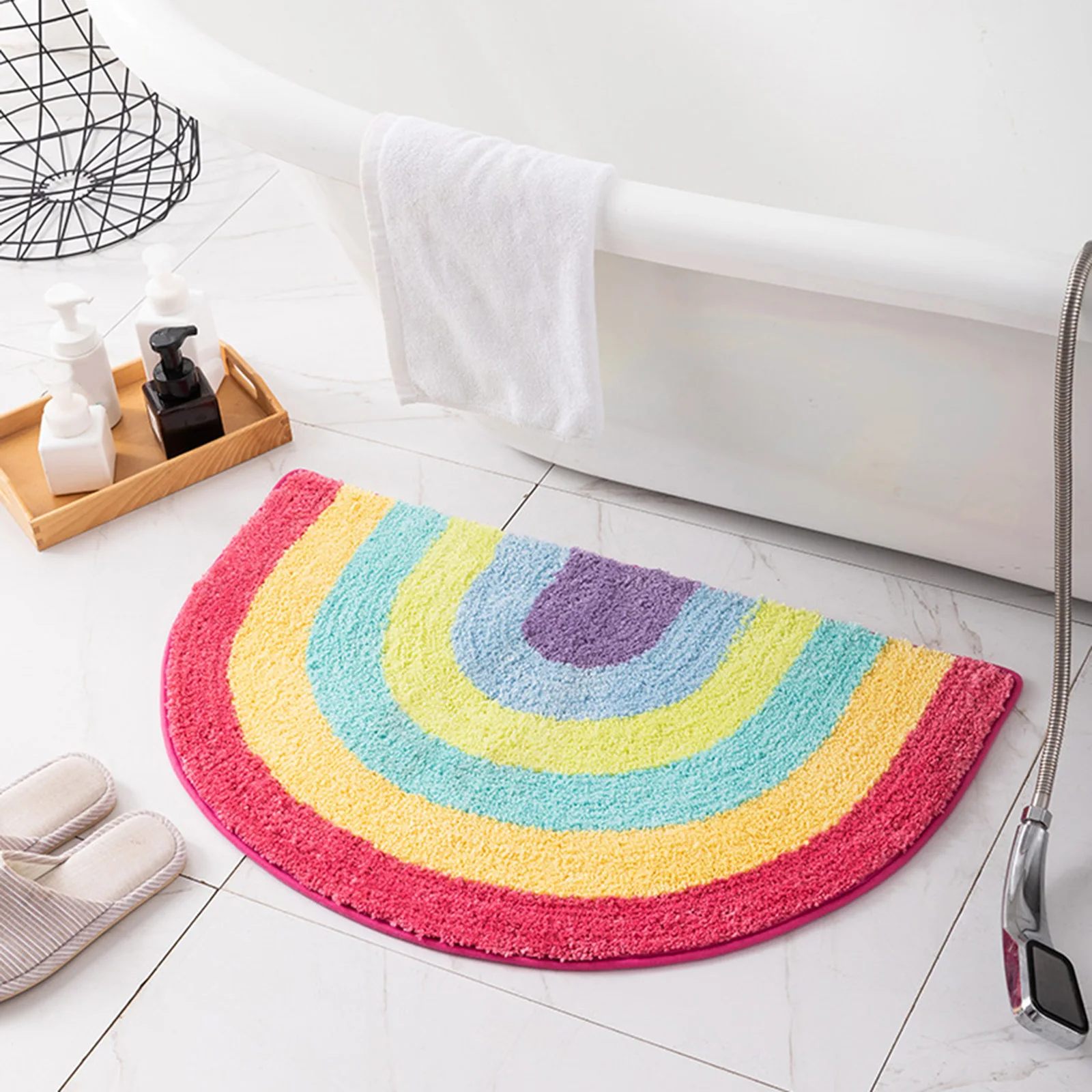 

Colorful Stripe Rainbow Quik Dry Flocking Antiskid Blanket Bathroom Accessories Bath Mat For Bathroom And Entrance Dywan I Dywan