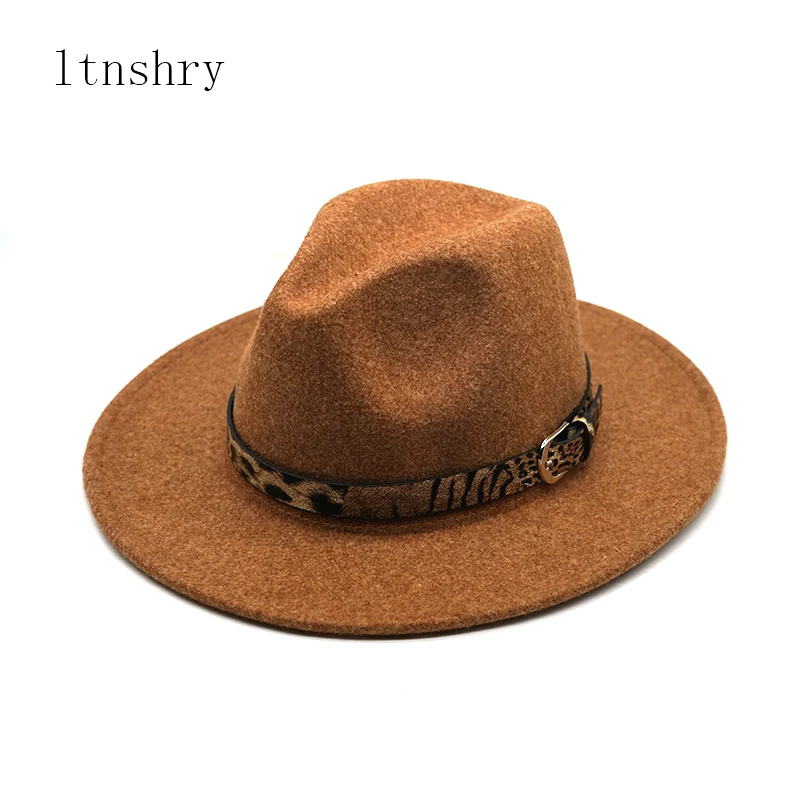 Шляпа-федора унисекс шерстяная фетровая Федора с поясом леопардовой расцветки