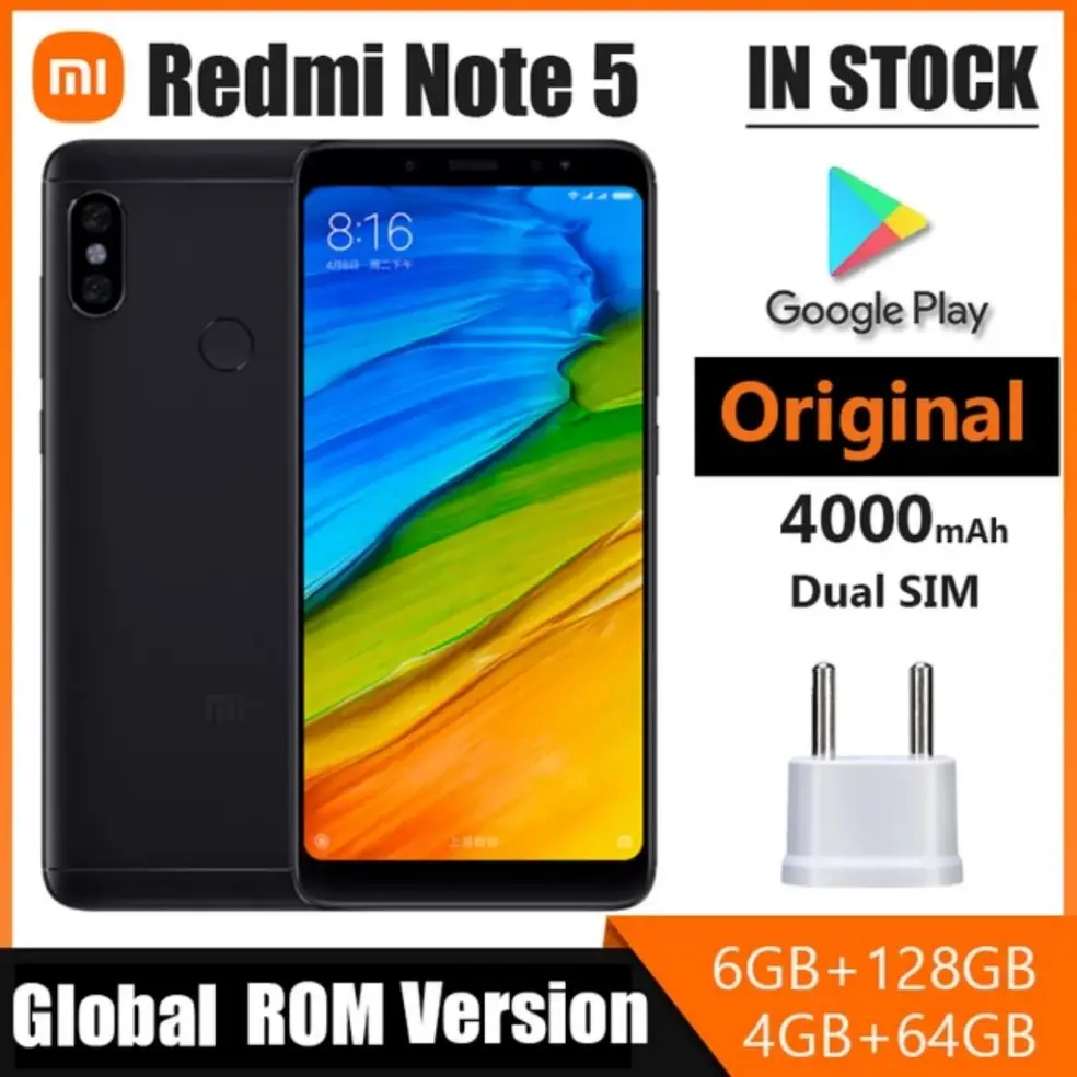 Original Xiaomi Redmi Note 5 Smartphone 5.99 inch Screen 4/6GB RAM 64/128GB ROM Mobile Phone 13.0MP Camera Gooleplay