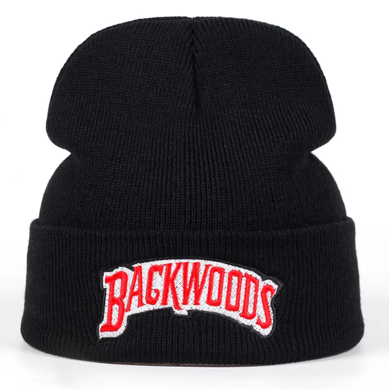 Новинка, брендовая вязаная зимняя шапка с надписью backwoods, Хлопковая мужская и женская модная вязаная зимняя шапка в стиле хип-хоп, шапки Skullies - Цвет: Черный