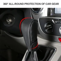 car gear shift knob cover protector universal pu leather non slip car handbrake protector gear beigebrownblack shift collars