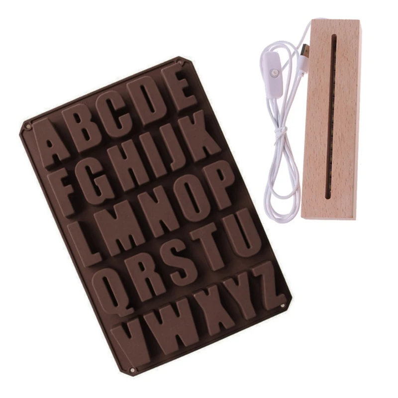 

Alphabet Epoxy Resin Mold with LED Light Dispaly Base English Letters Pendant Casting Silicone Mould DIY Crafts Mold