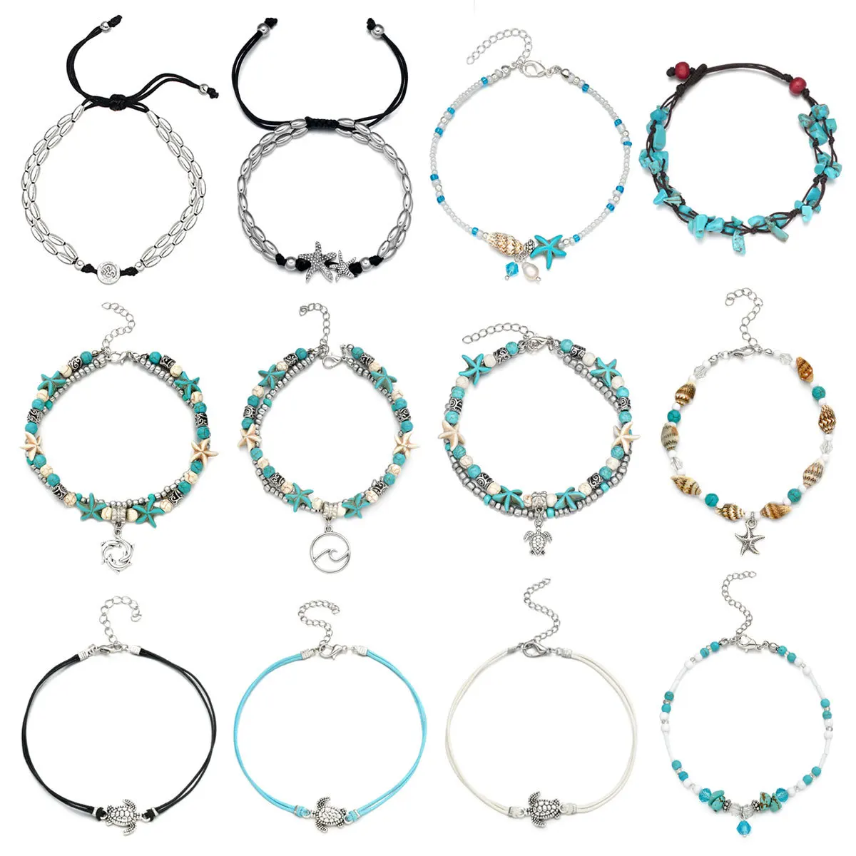 16 шт. браслеты с цепочками на лодыжках регулируемый пляжный ножной браслет