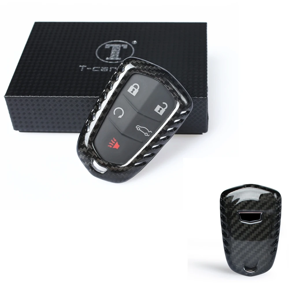 

Carbon Fiber Gloss Black Key Fob Cover For 2015-2019 Cadillac Shield ATS CTS CT6 ELR XTS Car Keychain Keyless Cap Trim Shell