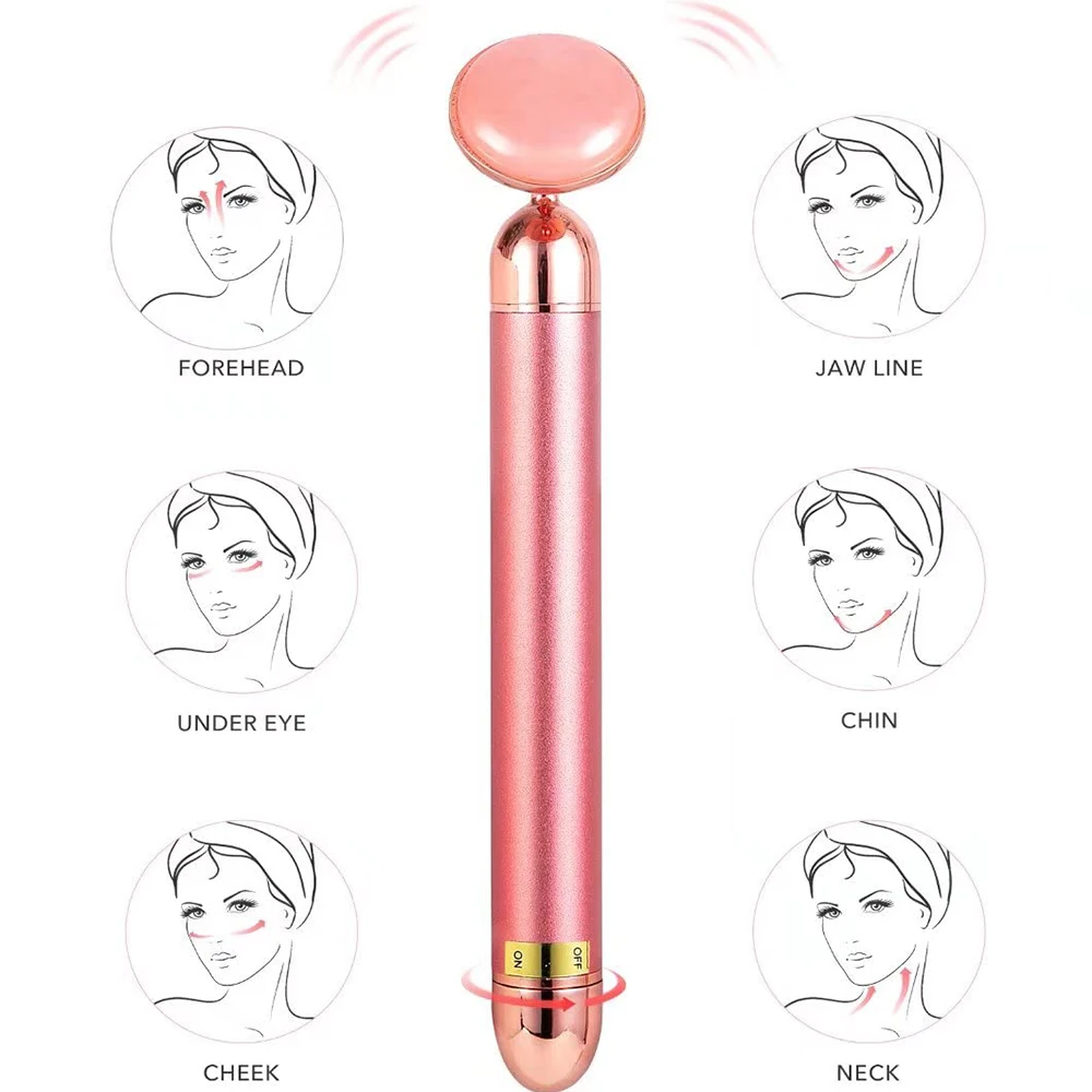 5-в-1 24K Gold Beauty Bar массажер для лица Электрический вибрирующий розовый кварц 3D ролик