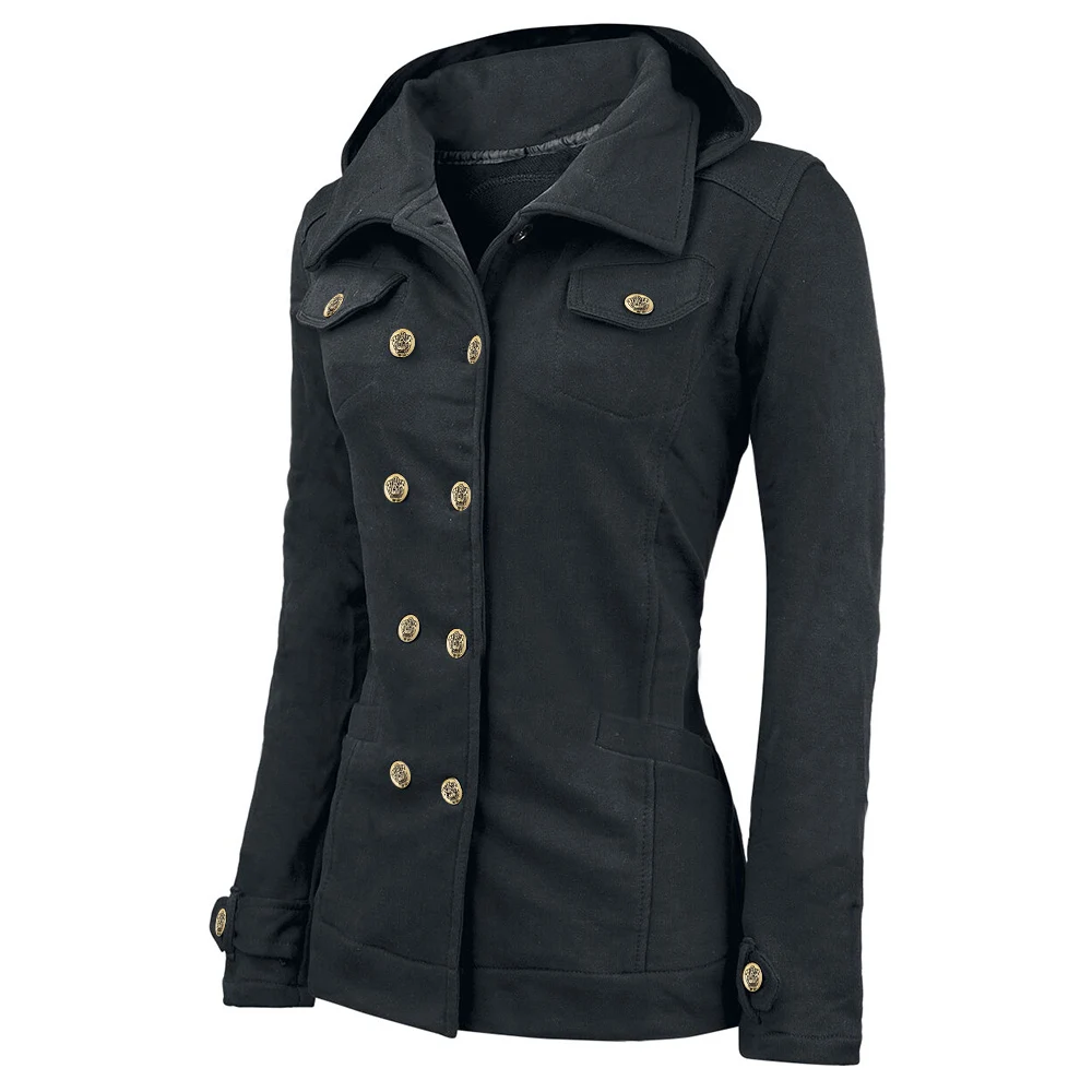 Однотонная зимняя куртка с капюшоном женское двубортное пальто длинным рукавом