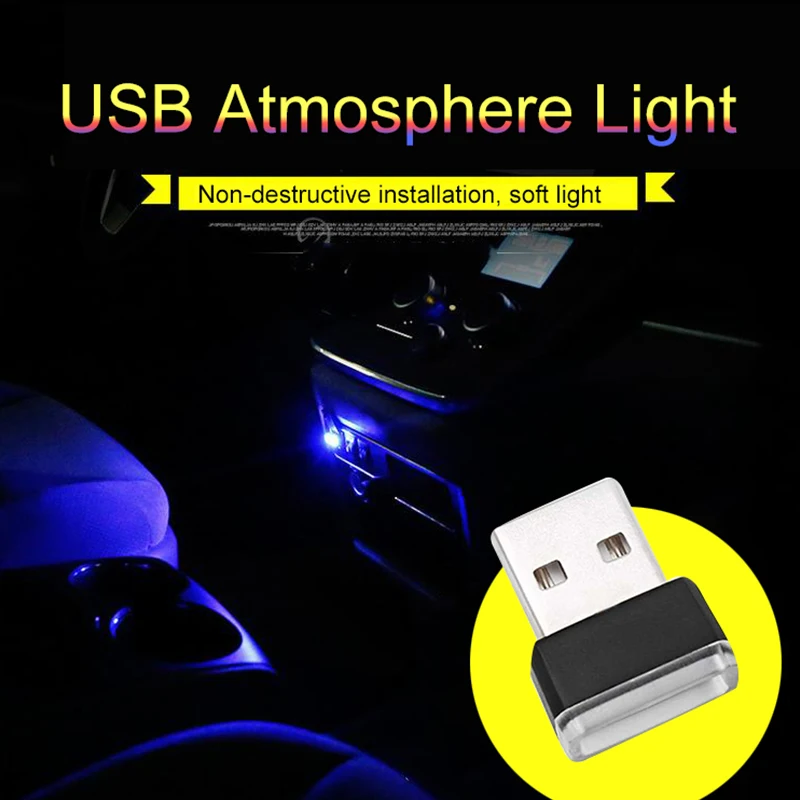 2PCS/set Mini USB LED Decorative Lights Plug Play Decor Lamp Atmosphere Light Suitable For Any Cars Five Color Options | Автомобили и