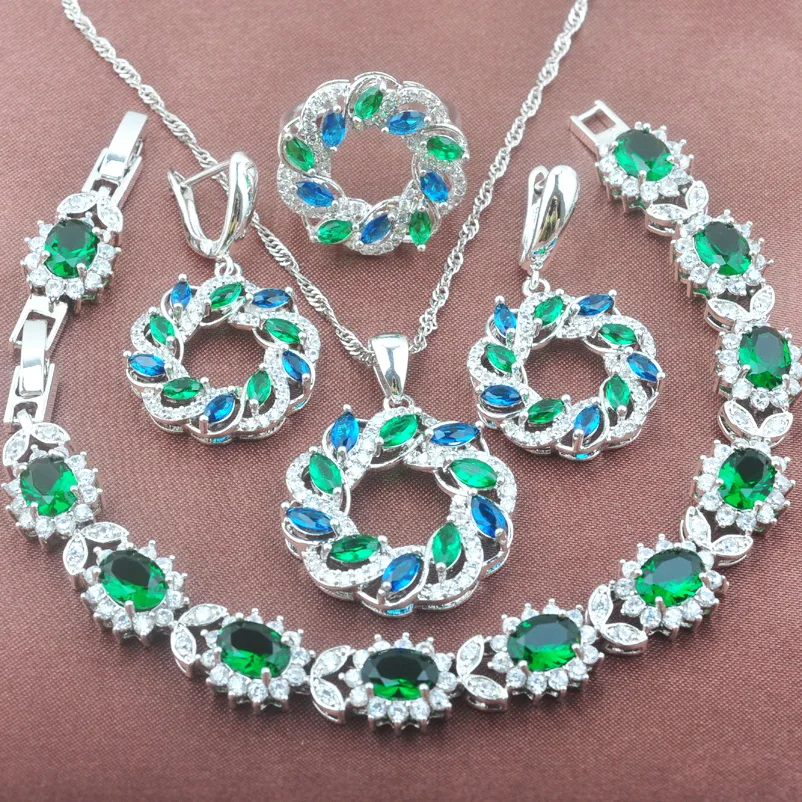 

Women's Summer Accessories Wedding Jewelry Sets Crystal Bracelet Necklace And Earrings Ring Set Christmas gift YZ0379