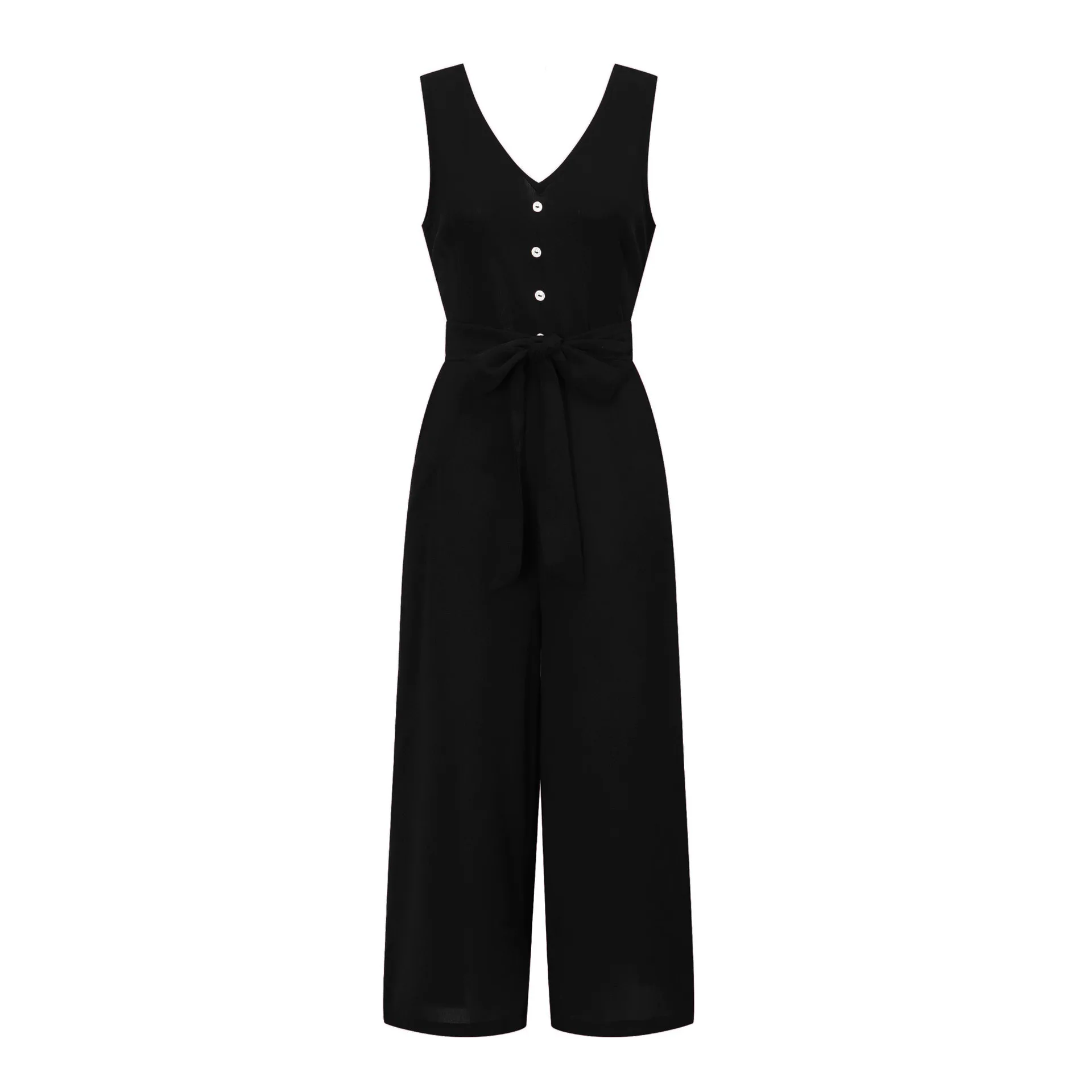 

Backless Women's Jumpsuits 2020 Summer Casual Sleeveless V-Neck Belt Bodysuit Plus Size Cotton Lace Up Rompers Womens Jumpsuit