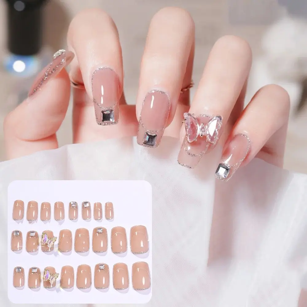 

DIY Manicure Nail Tips Beauty Tool Square diamond Butterfly Nail Patch False Nails Full Cover