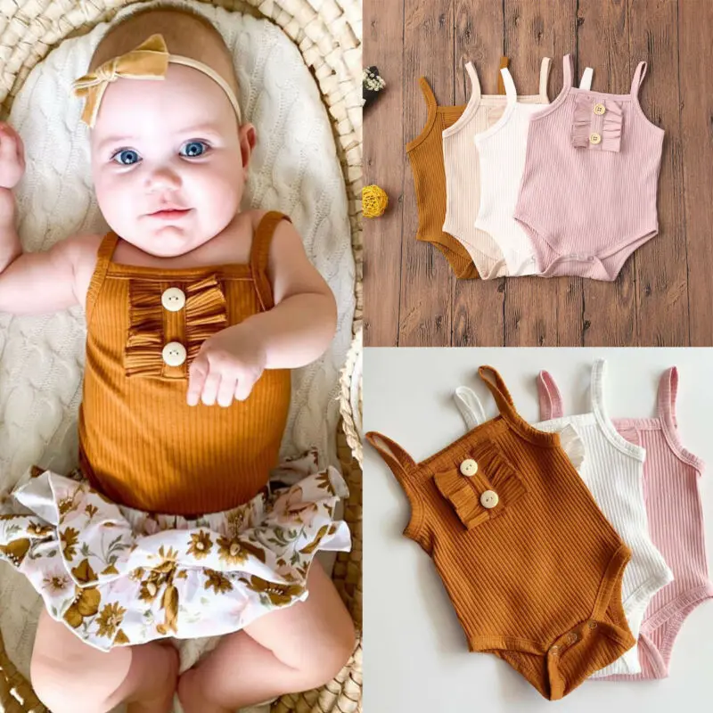 Pudcoco-ropa de punto para ni&ntilde;a reci&eacute;n nacida, Pelele con tirantes de Color s&oacute;lido, traje de una pieza, traje de algod&oacute;n, ropa de verano-1