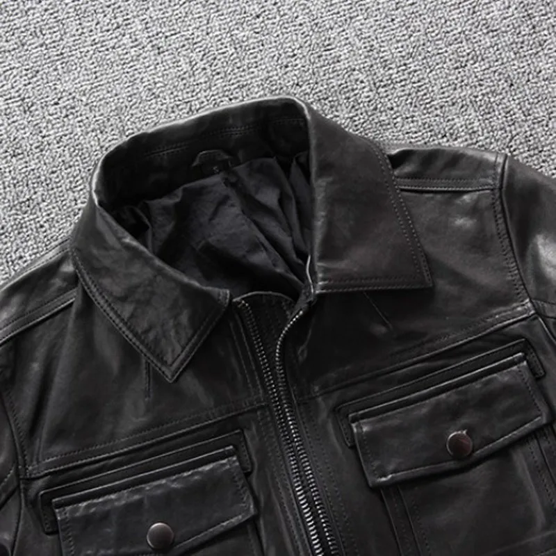 Куртка-карго мужская из натуральной овечьей кожи с несколькими карманами