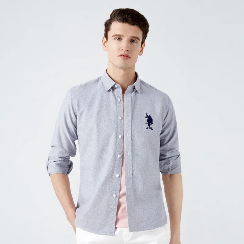 Мужская классическая рубашка поло из хлопка с длинным рукавом | одежда