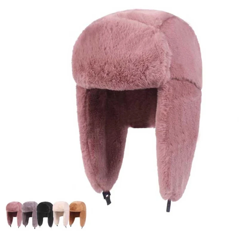 

Unisex Winter Warm Hat Earflap Trapper Russian Hat Thicken Lining Snow Skiing Windproof Color Beanies Bomber Cap New -40